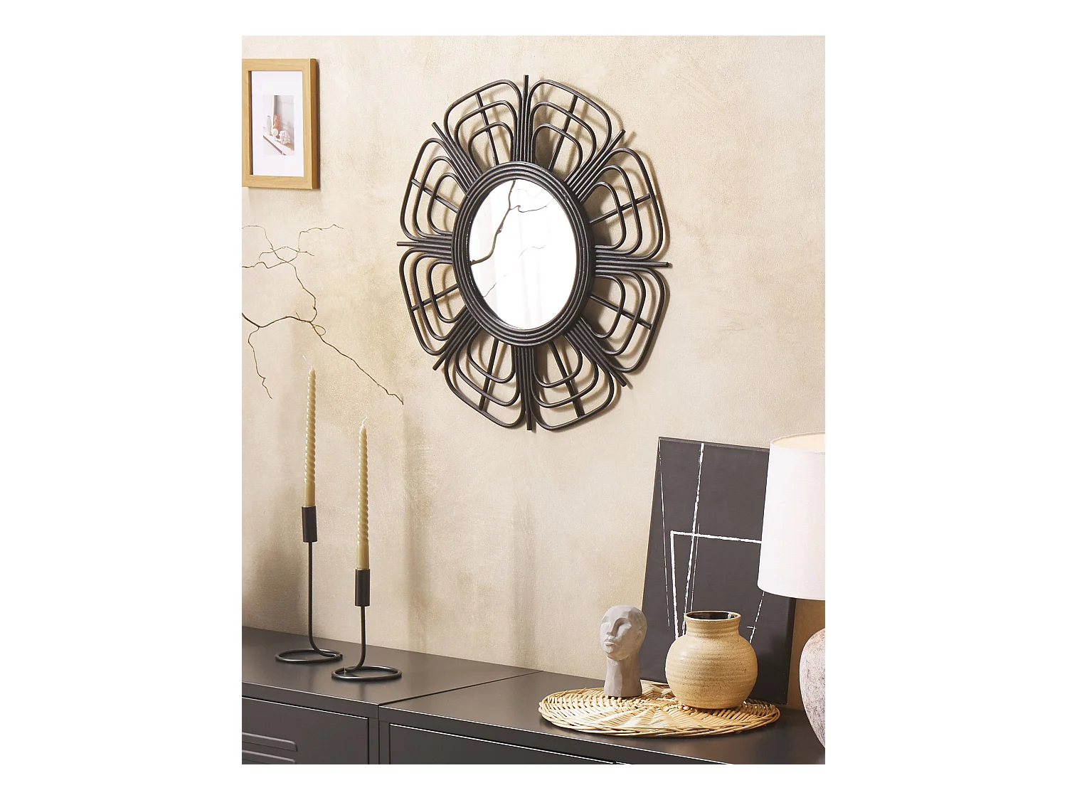 Wandspiegel PASAKU 60 cm 60 cm Rotan Zwart