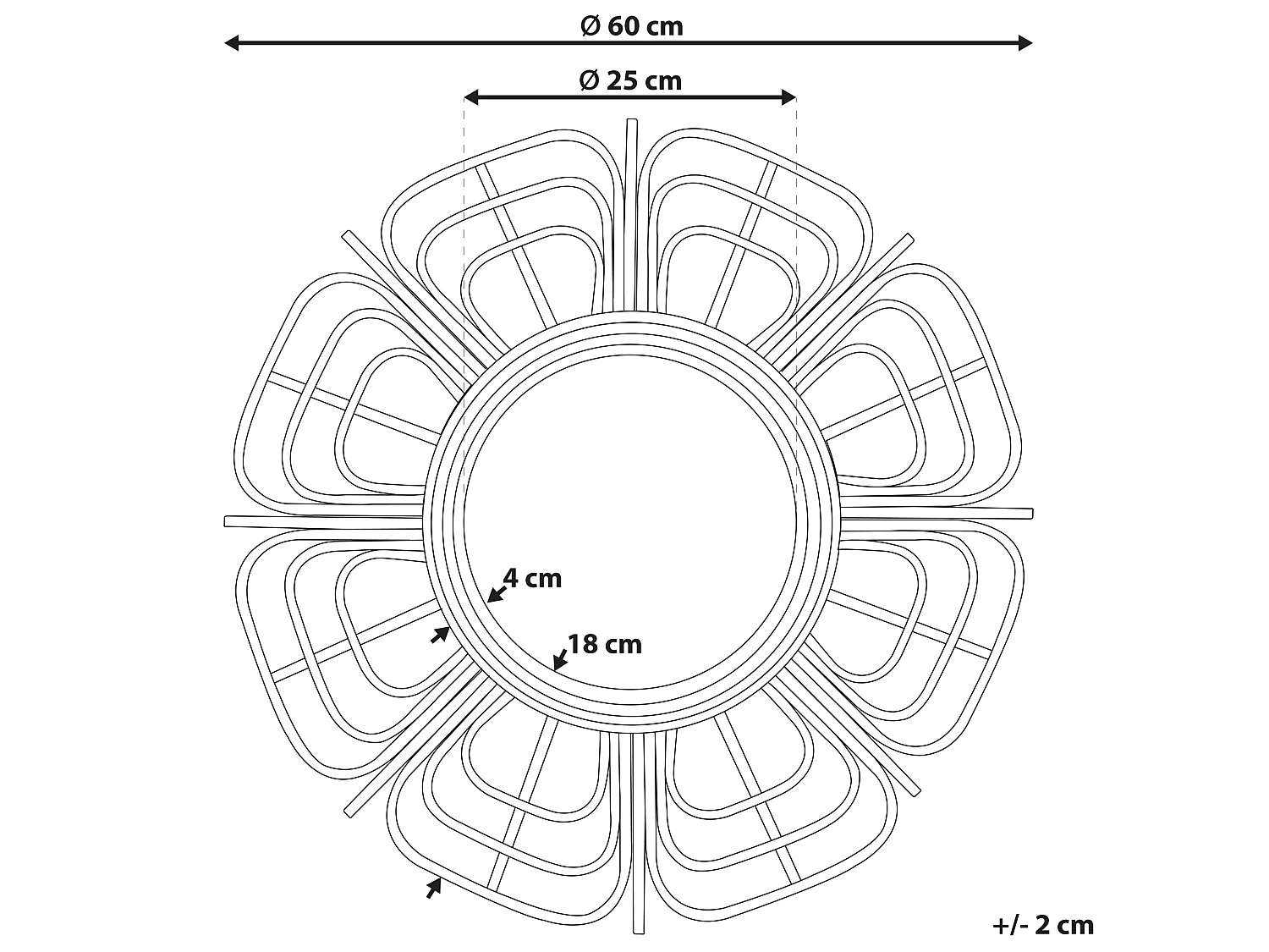 Wandspiegel PASAKU 60 cm 60 cm Rotan Zwart