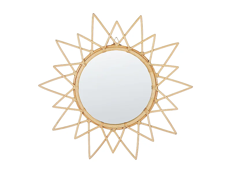 Origineller Wandspiegel natürlich aus Rattan in Sonnenform rund Boho 61 cm Aroek