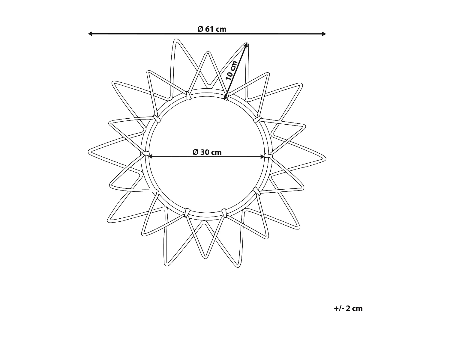 Origineller Wandspiegel natürlich aus Rattan in Sonnenform rund Boho 61 cm Aroek