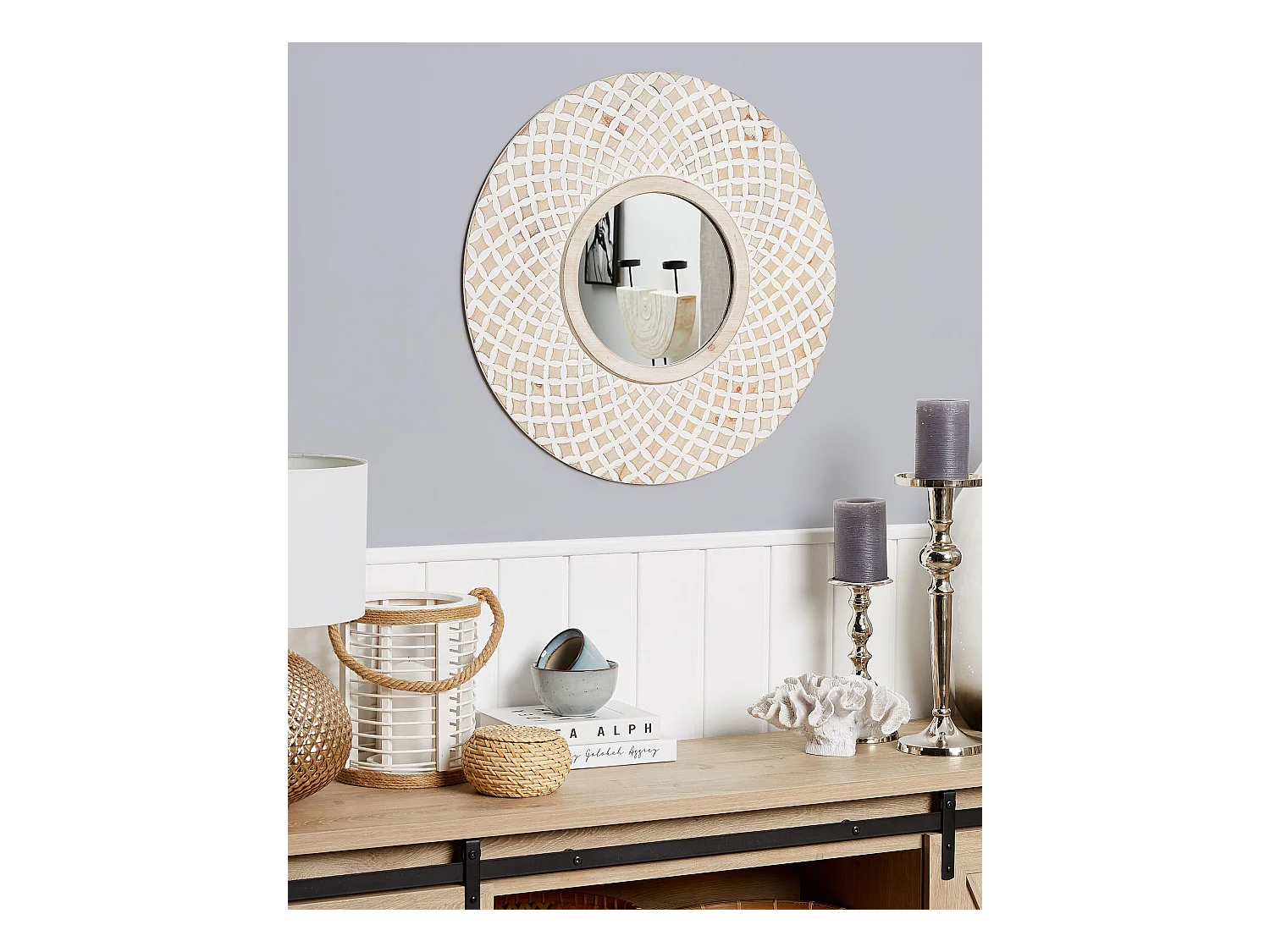 Wandspiegel POMARO 60 cm 60 cm Hout Lichtbruin