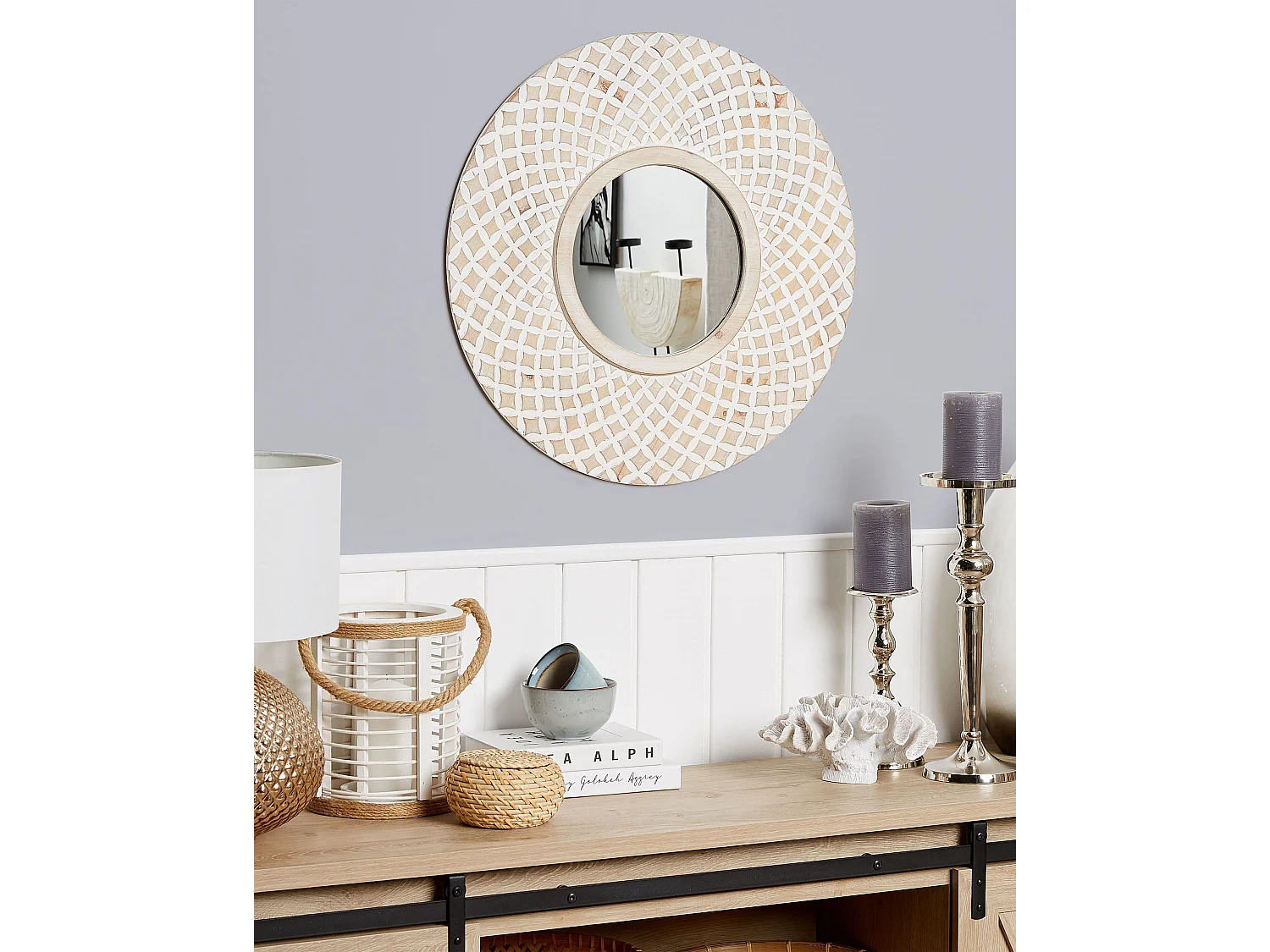 Miroir POMARO 60 cm 60 cm Bois de sapin Marron clair