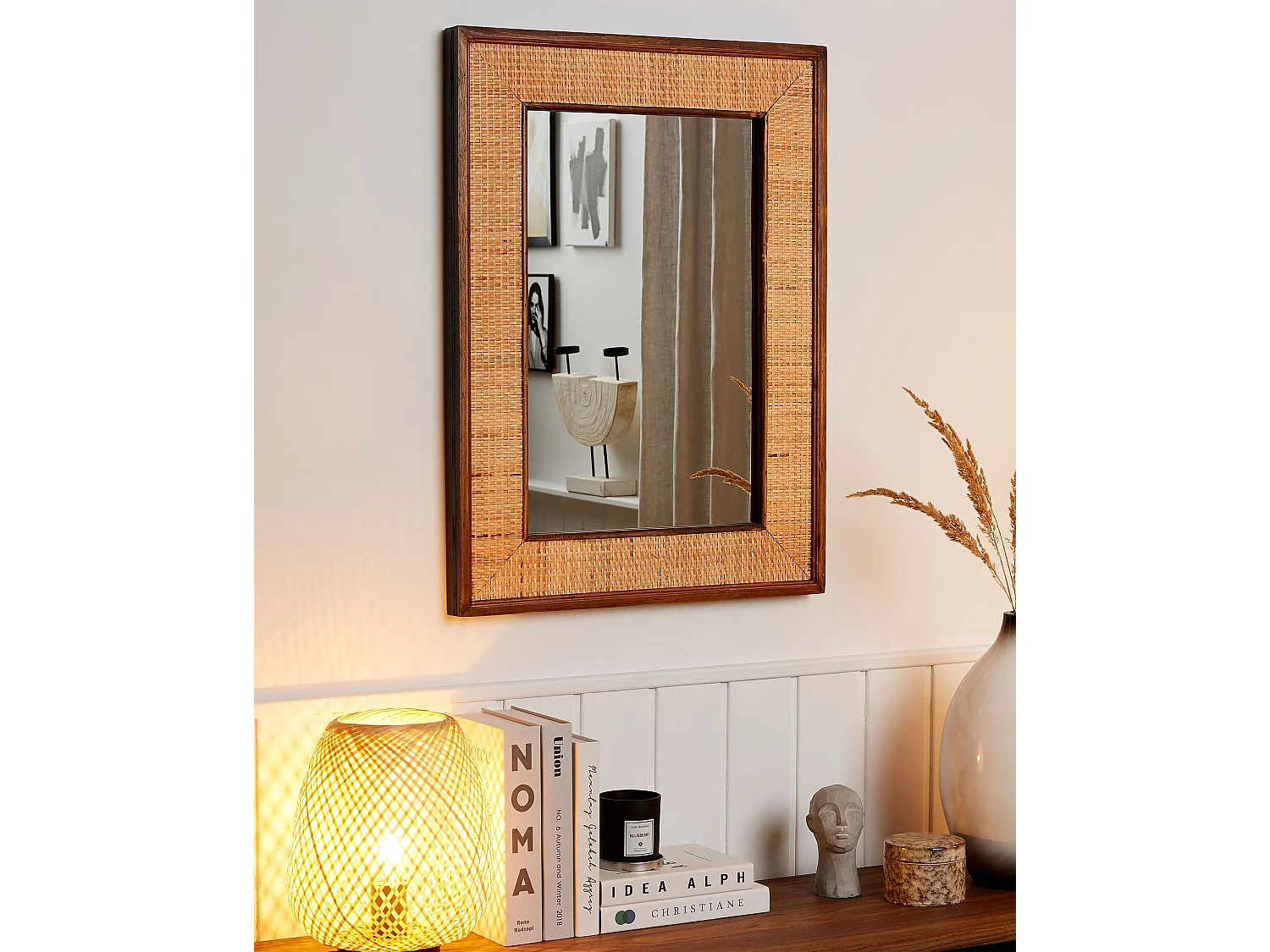 Miroir IGUALA 54 cm 74 cm Bambou Frêne naturel