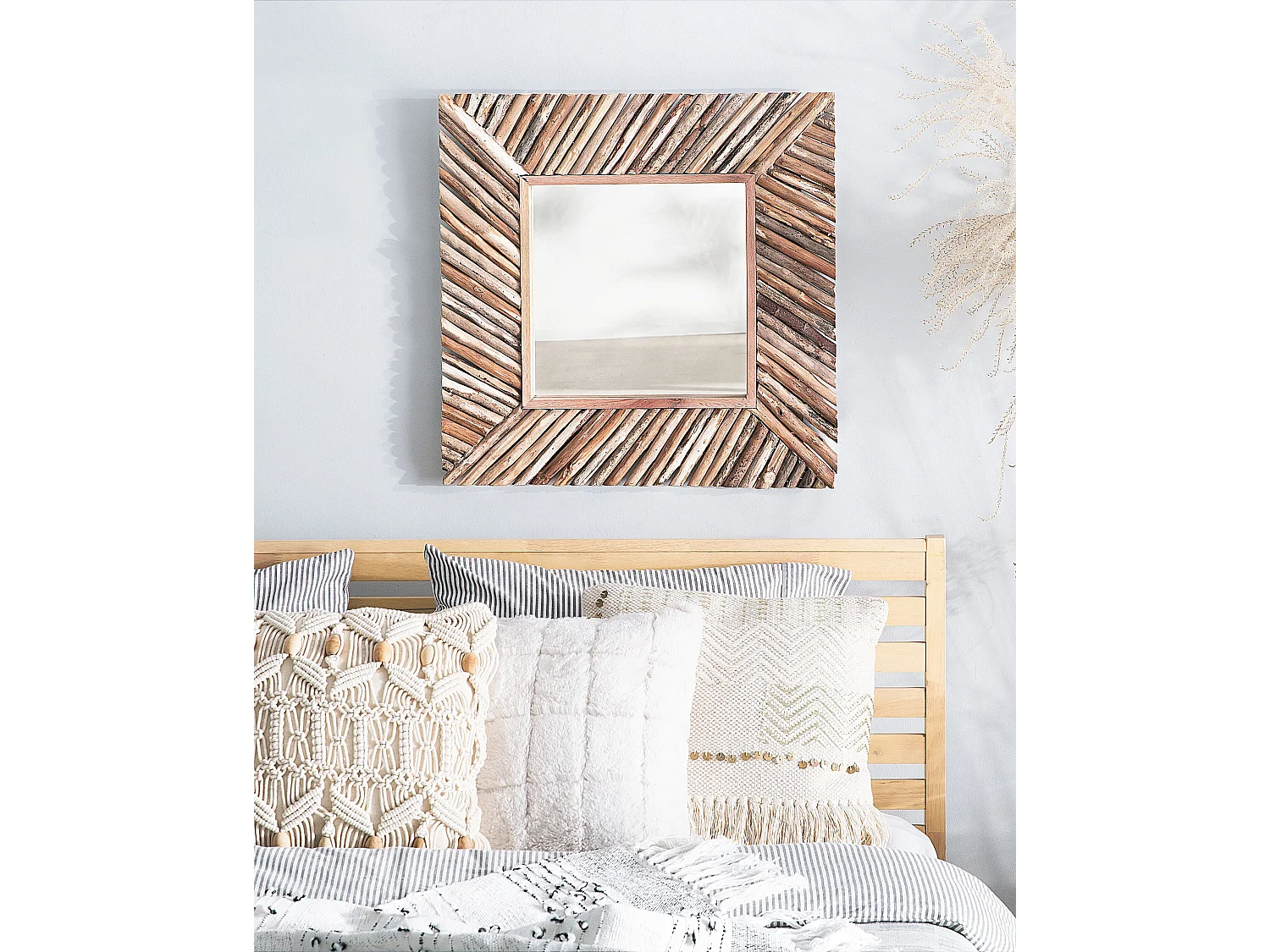 Wall Mirror KANAB 60 cm 60 cm Teak Wood Brown