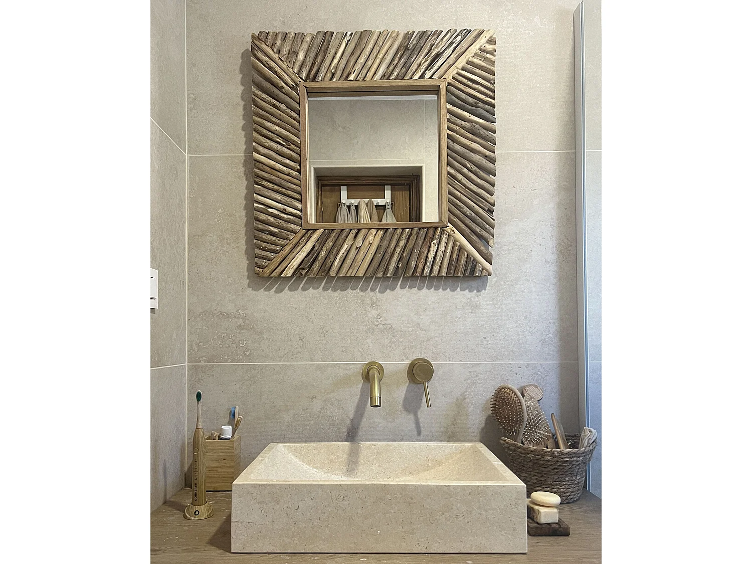 Wall Mirror KANAB 60 cm 60 cm Teak Wood Brown