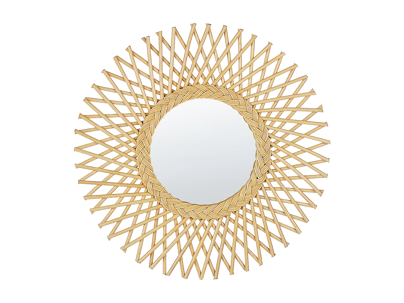 Miroir Rond En Rotin Tissé Main - Cadre Beige 28cm, Verre 18cm - Décoration Bohème Pour Salon, Chambre, Salle De Bain