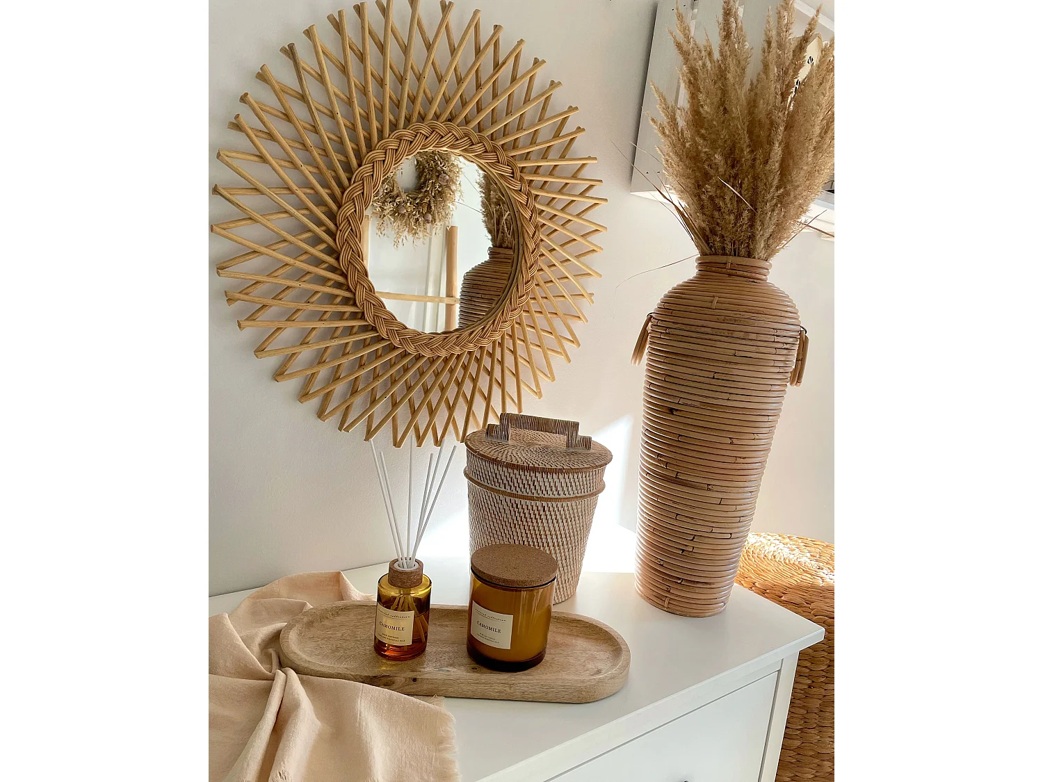 Specchio TAGOLU 60 cm 60 cm Rattan Naturale