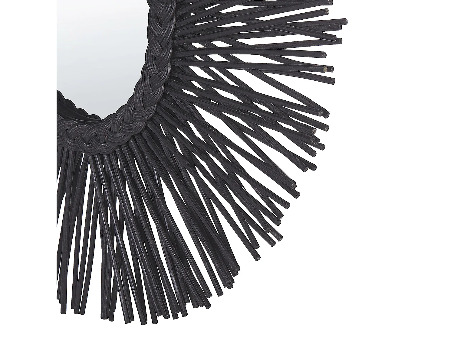 Wandspiegel schwarz aus Rattan in Sonnenform mit Zopfmuster rund 60 cm Kalasin