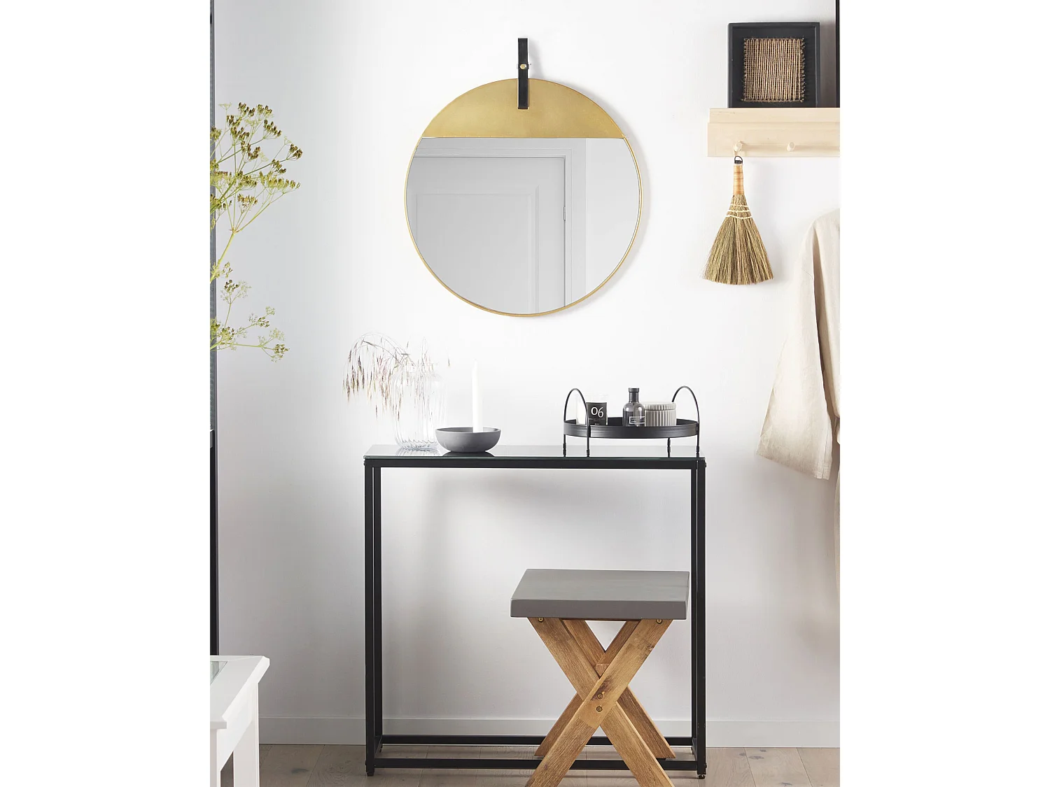 Stilvoller Spiegel mit Aufhängeband rund Metall ø 60 cm gold Gurs