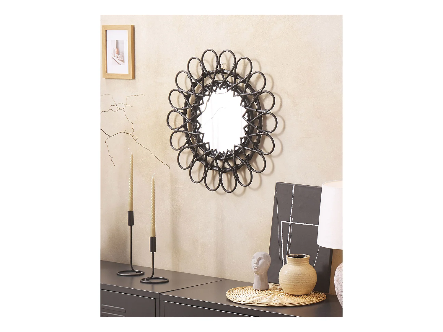 Wandspiegel BABAI 60 cm 60 cm Rotan Zwart