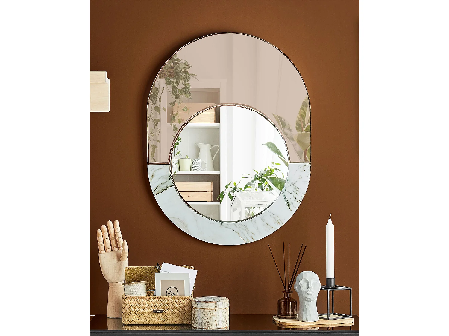 Espelho RETY 50 cm 65 cm Pedra Rosa-dourado