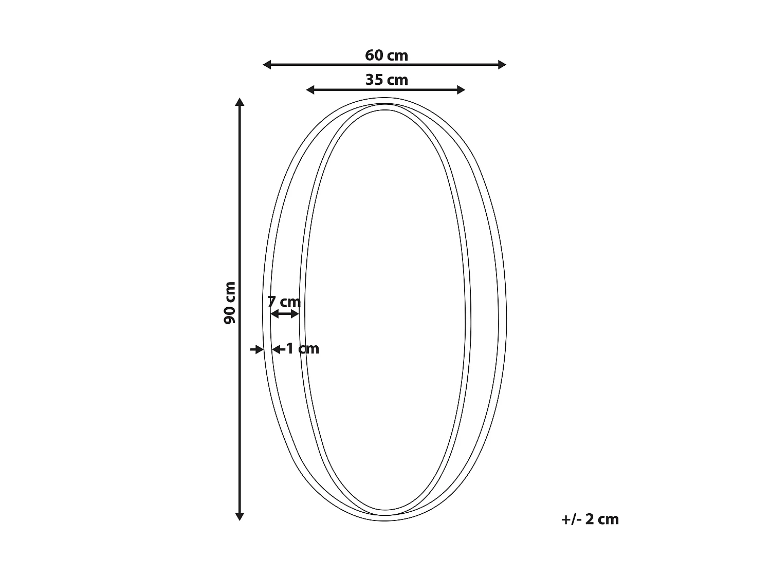 Ovaler Wandspiegel mit goldenem Rahmen 90 x 55 cm Besson