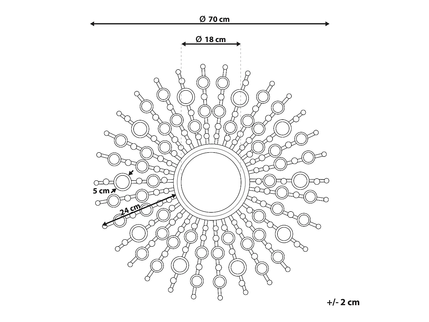 Wandspiegel im Retro Stil rund 70 cm Sonnenmuster gold Blois