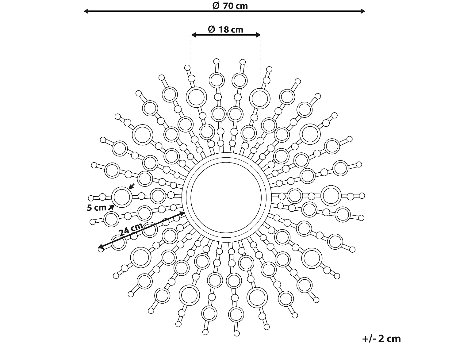 Miroir BLOIS 70 cm 70 cm Métal Doré