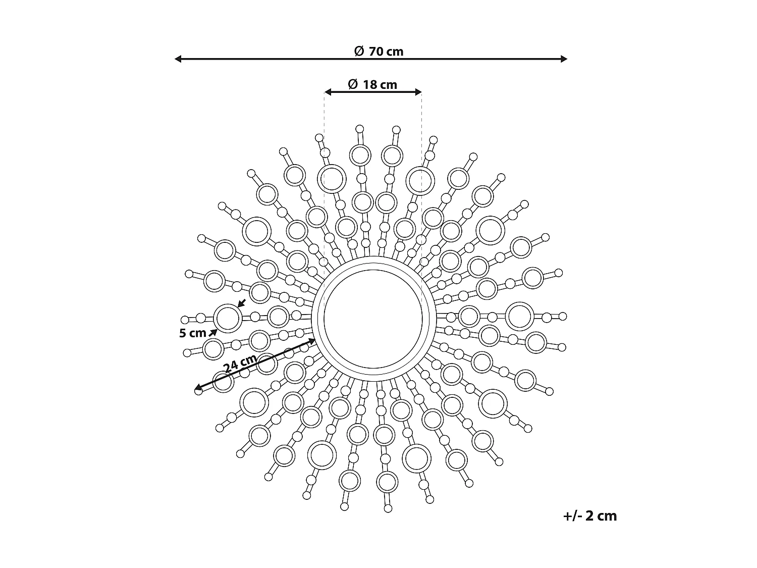 Wandspiegel im Retro Stil rund 70 cm Sonnenmuster gold Blois