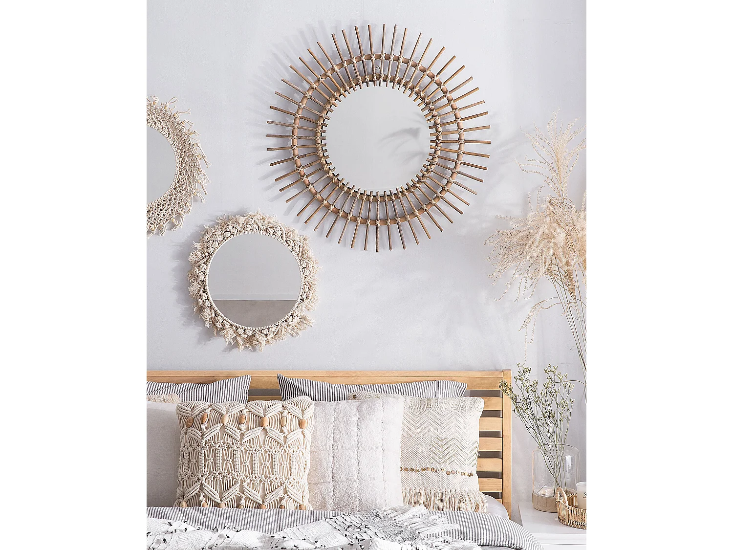 Lustro ścienne STENEN 76 cm 76 cm Rattan Piaskowy