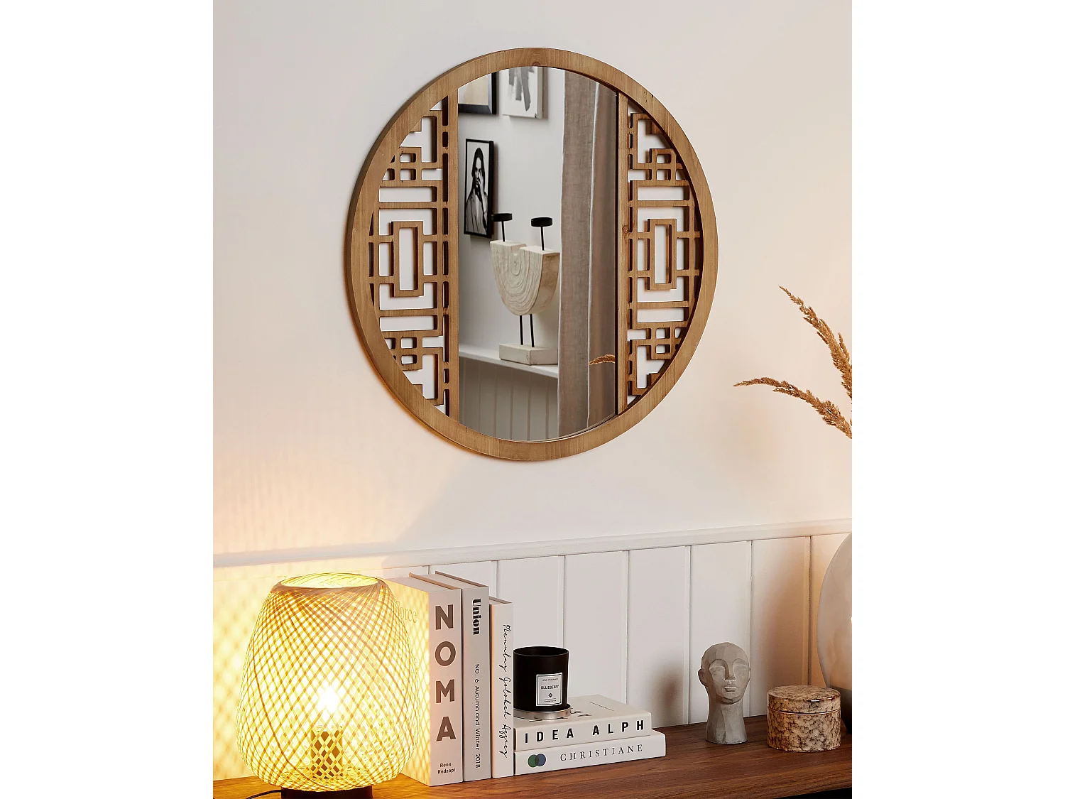 Miroir FIRMINY 60 cm 60 cm Bois de sapin Frêne naturel