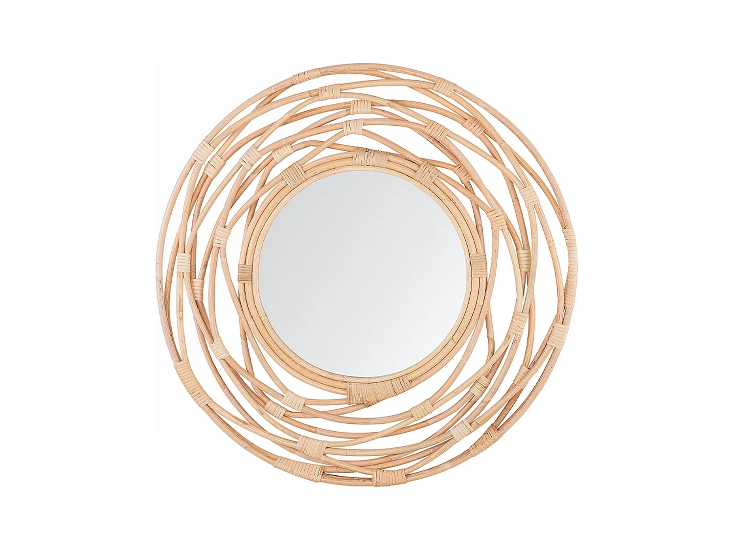 Einzigartiger Wandspiegel aus Rattan mit rundem Rahmen beige ø75 cm Burgis
