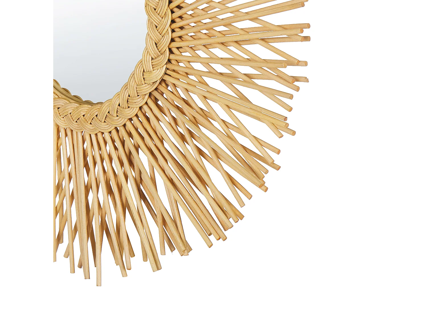 Origineller Wandspiegel natürlich aus Rattan Sonnenform rund Boho 60 cm Kalasin