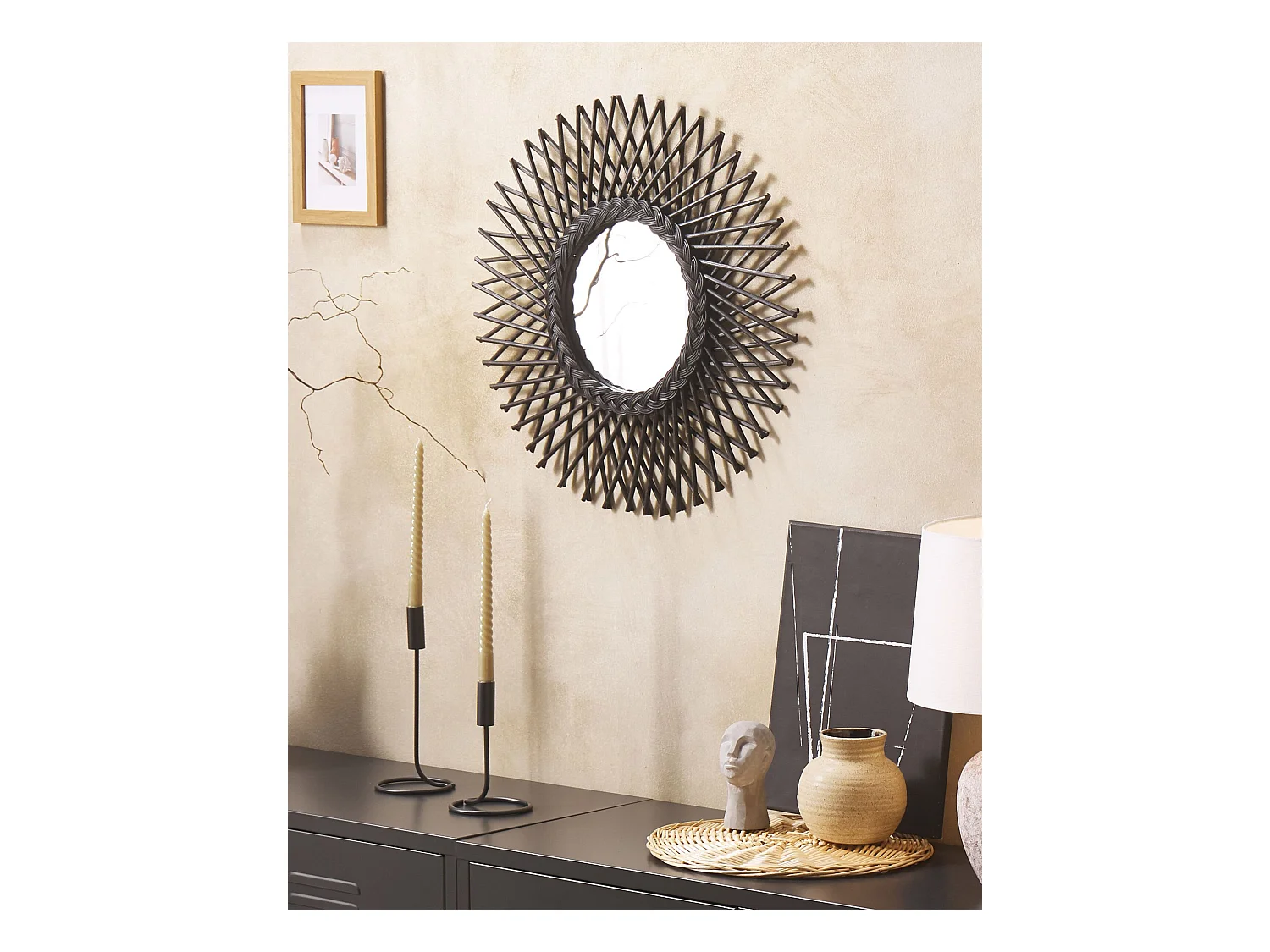 Wandspiegel TAGOLU 60 cm 60 cm Rotan Zwart