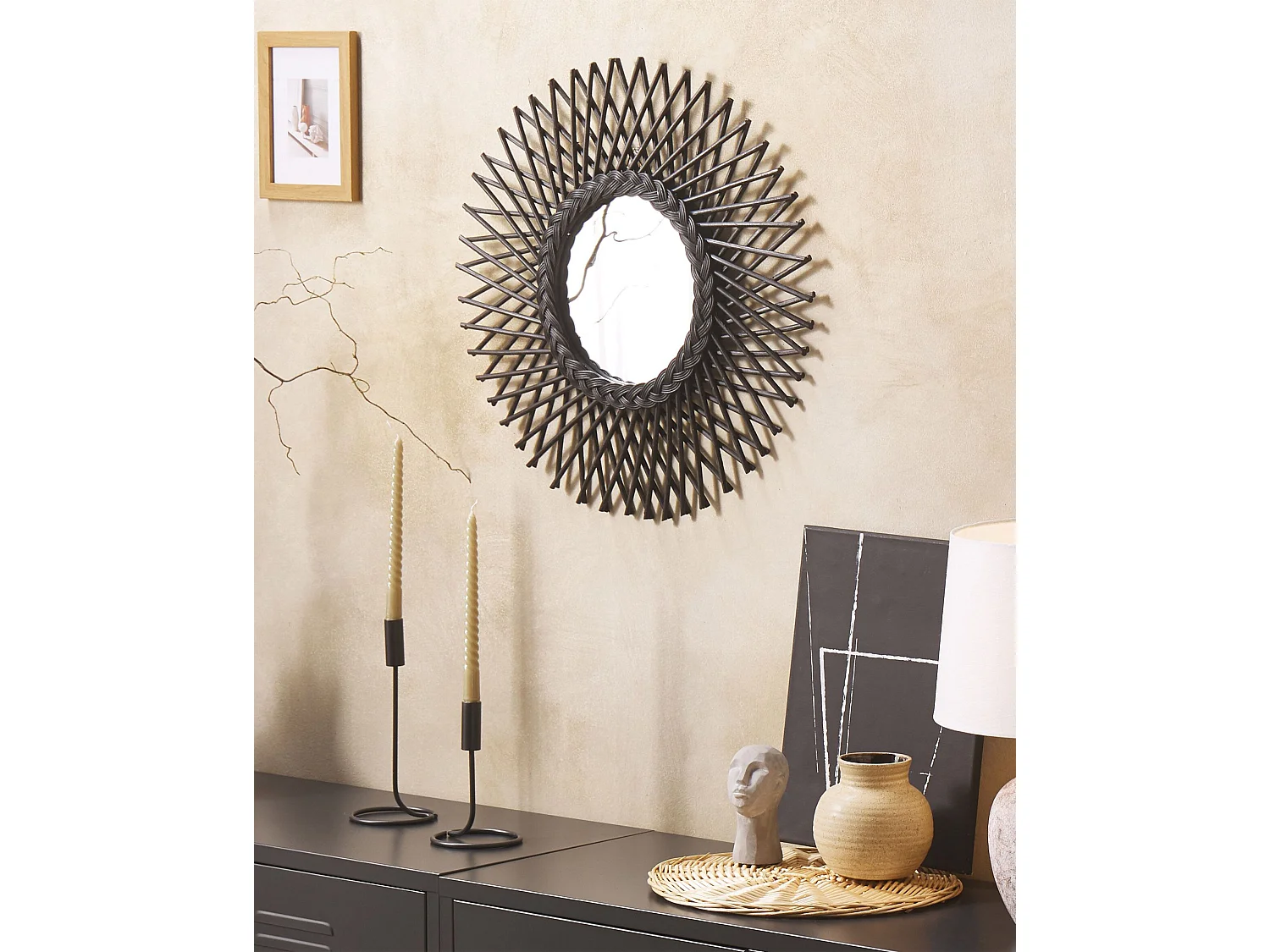 Espejo TAGOLU 60 cm 60 cm Ratán Negro