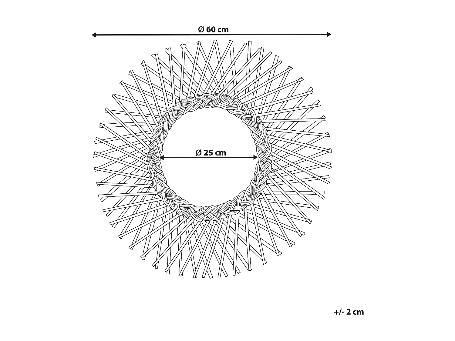 Dekorativer Wandspiegel schwarz aus Rattan Sonnenform rund Boho 60 cm Tagolu