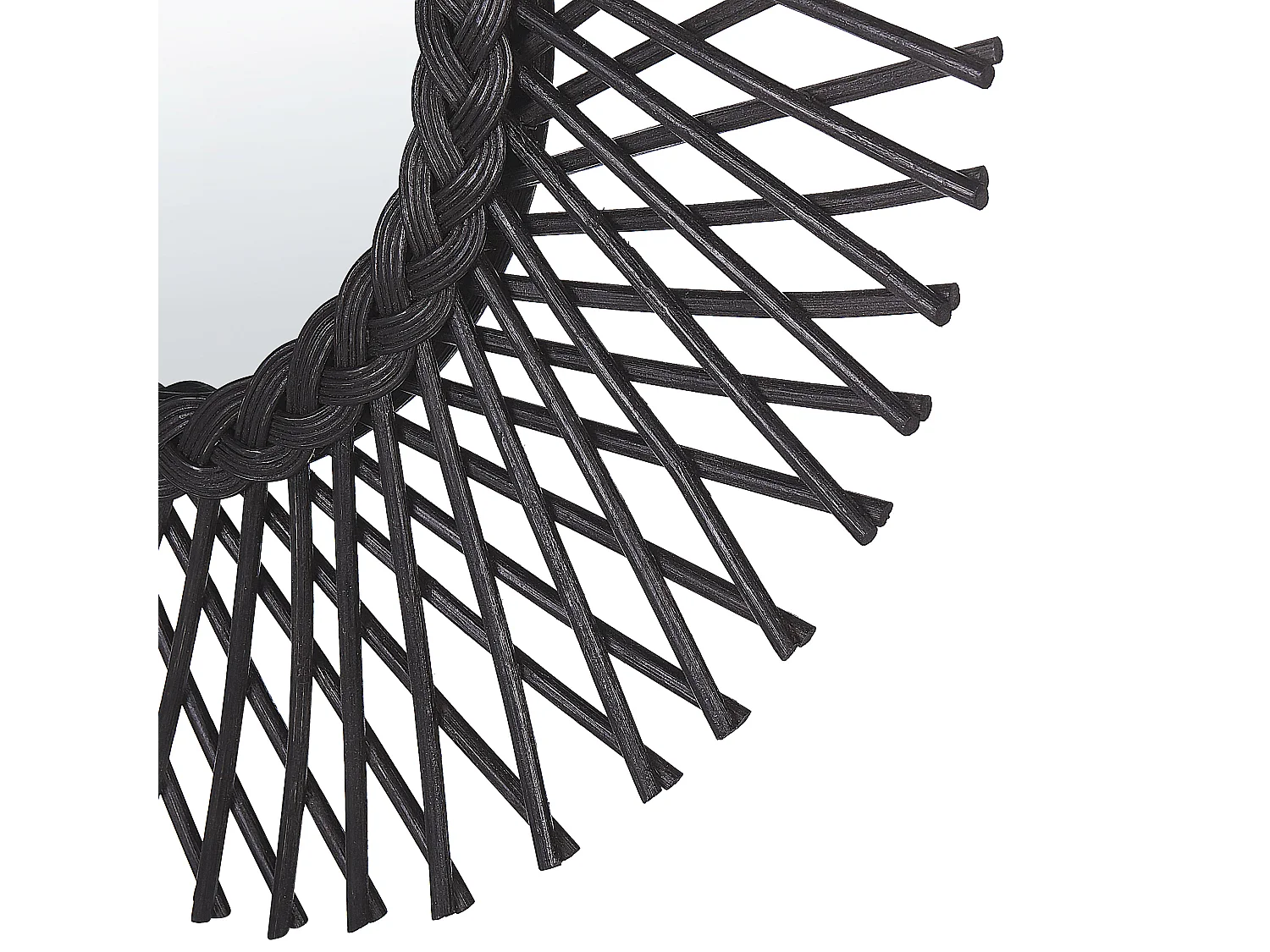 Dekorativer Wandspiegel schwarz aus Rattan Sonnenform rund Boho 60 cm Tagolu