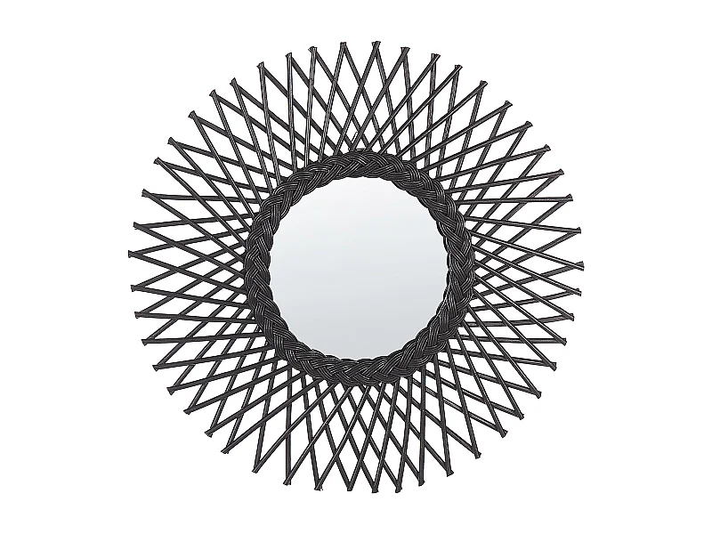 Dekorativer Wandspiegel schwarz aus Rattan Sonnenform rund Boho 60 cm Tagolu