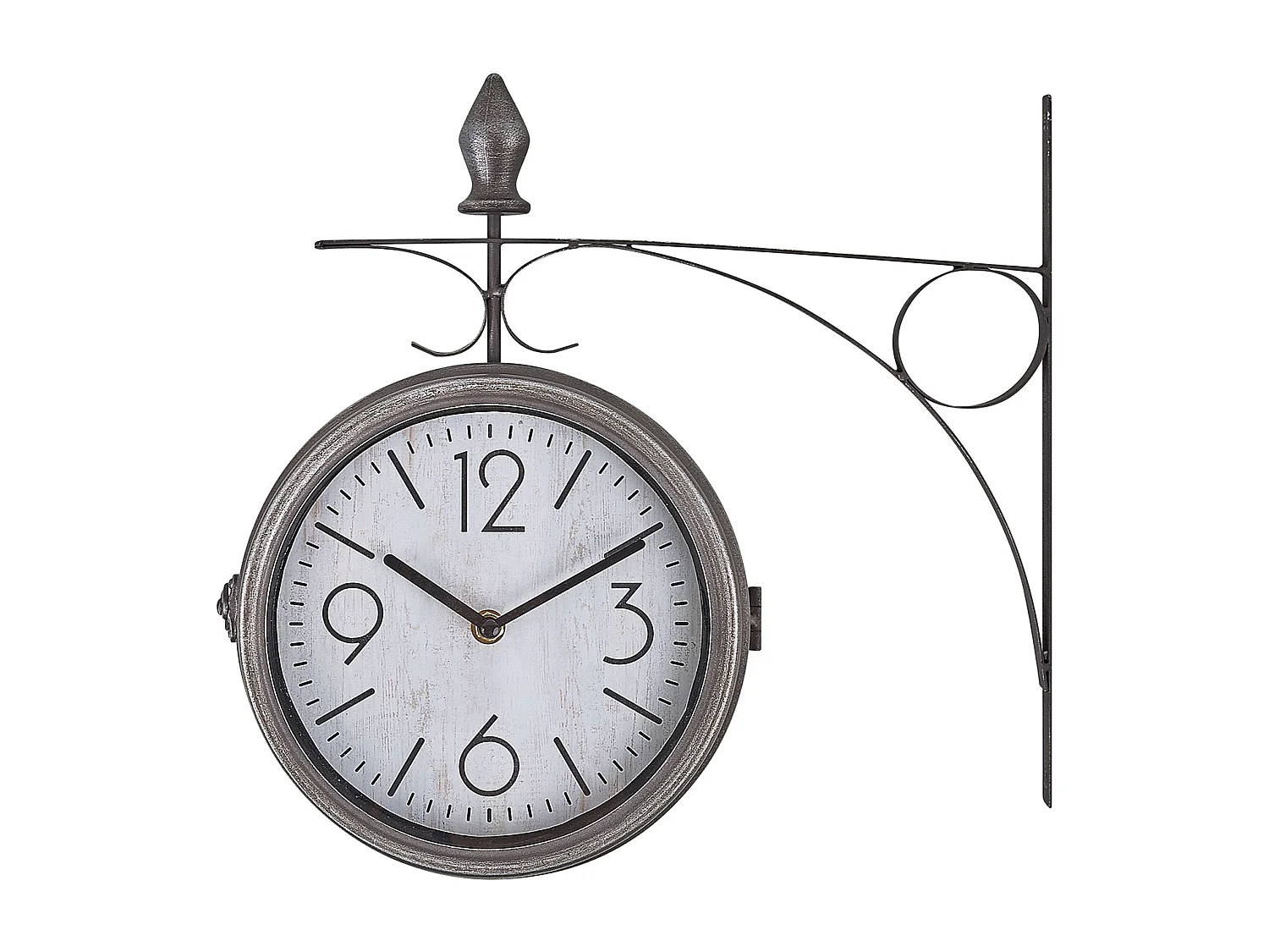 Stilvolle Bahnhofsuhr silber inox Vintage Optik Romont