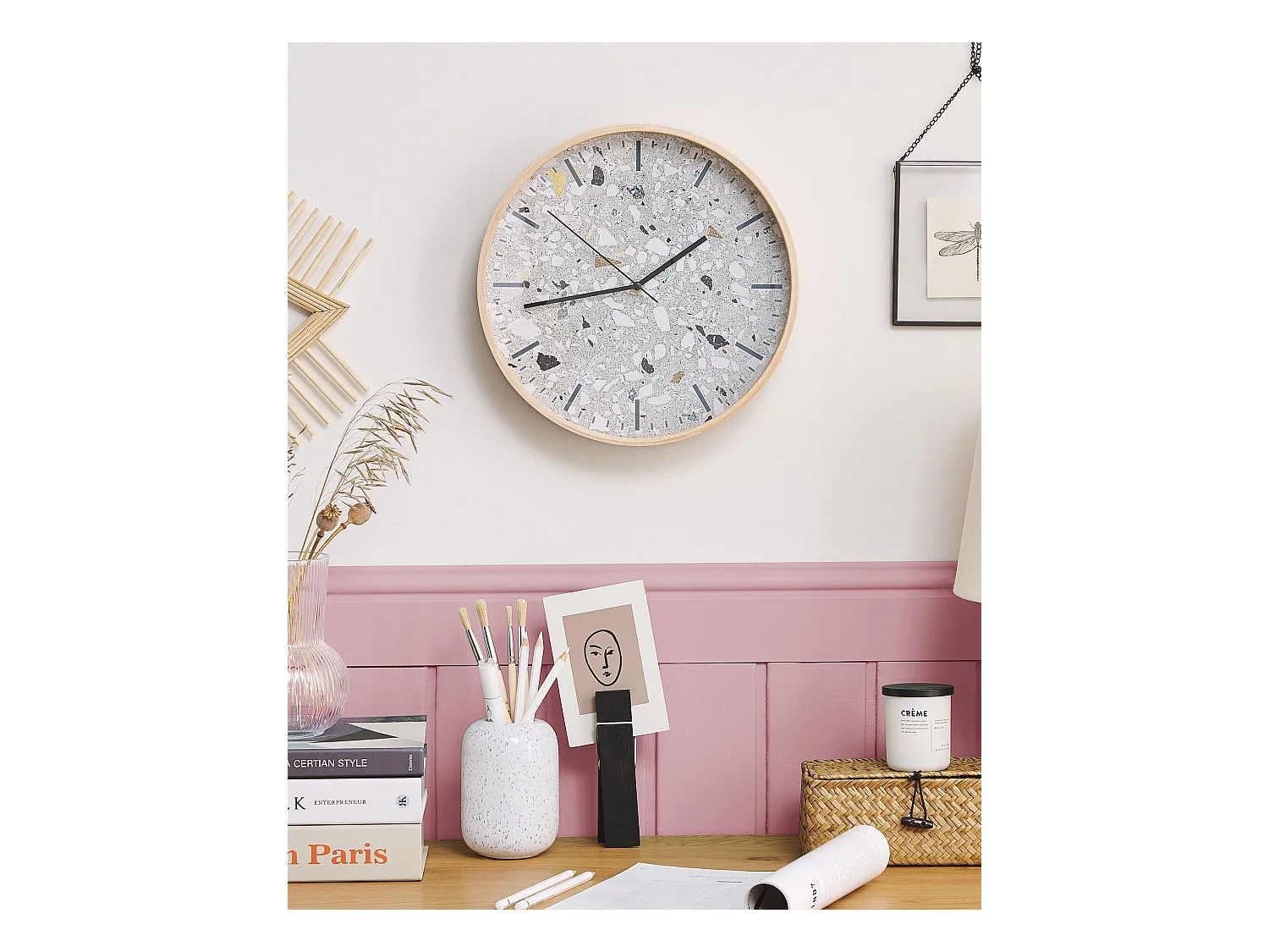 Praktische Dekouhr hellgrau ø 31 cm Granit Optik Gordola