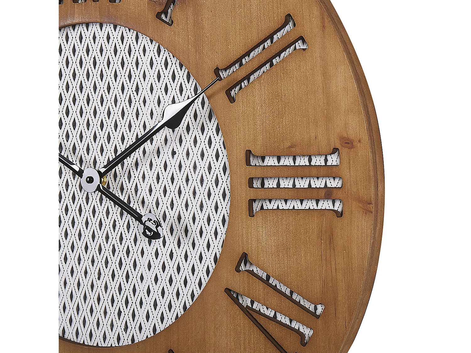 Moderne Wanduhr rund dunkle Holzoptik weiß römischen Zahlen Cuilco