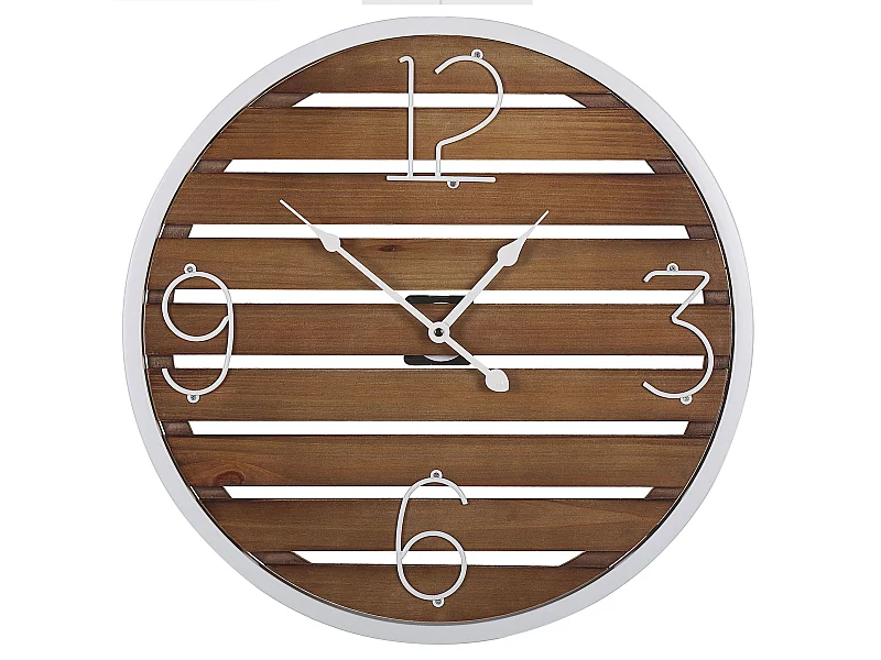 Moderne Wanduhr rund dunkler Holzfarbton Tannenholz Metall Arriaga