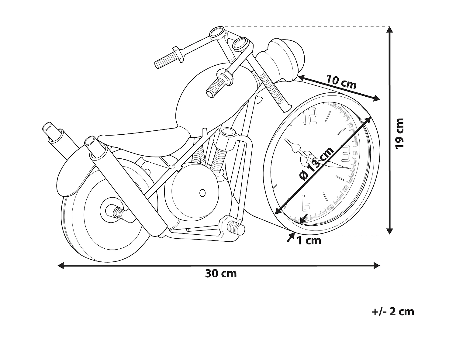 Dekorative Tischuhr im modernen Design Motorradform schwarz Berno
