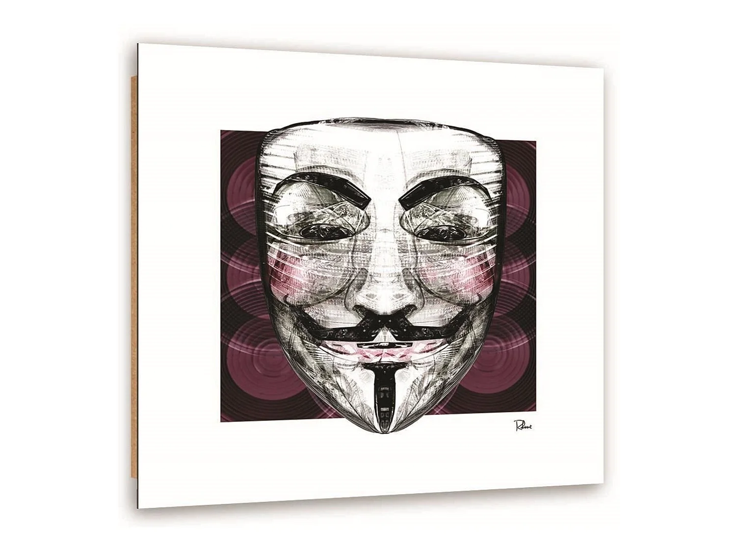 Tableau bois Portrait de V for Vendetta - 60 x 60 cm