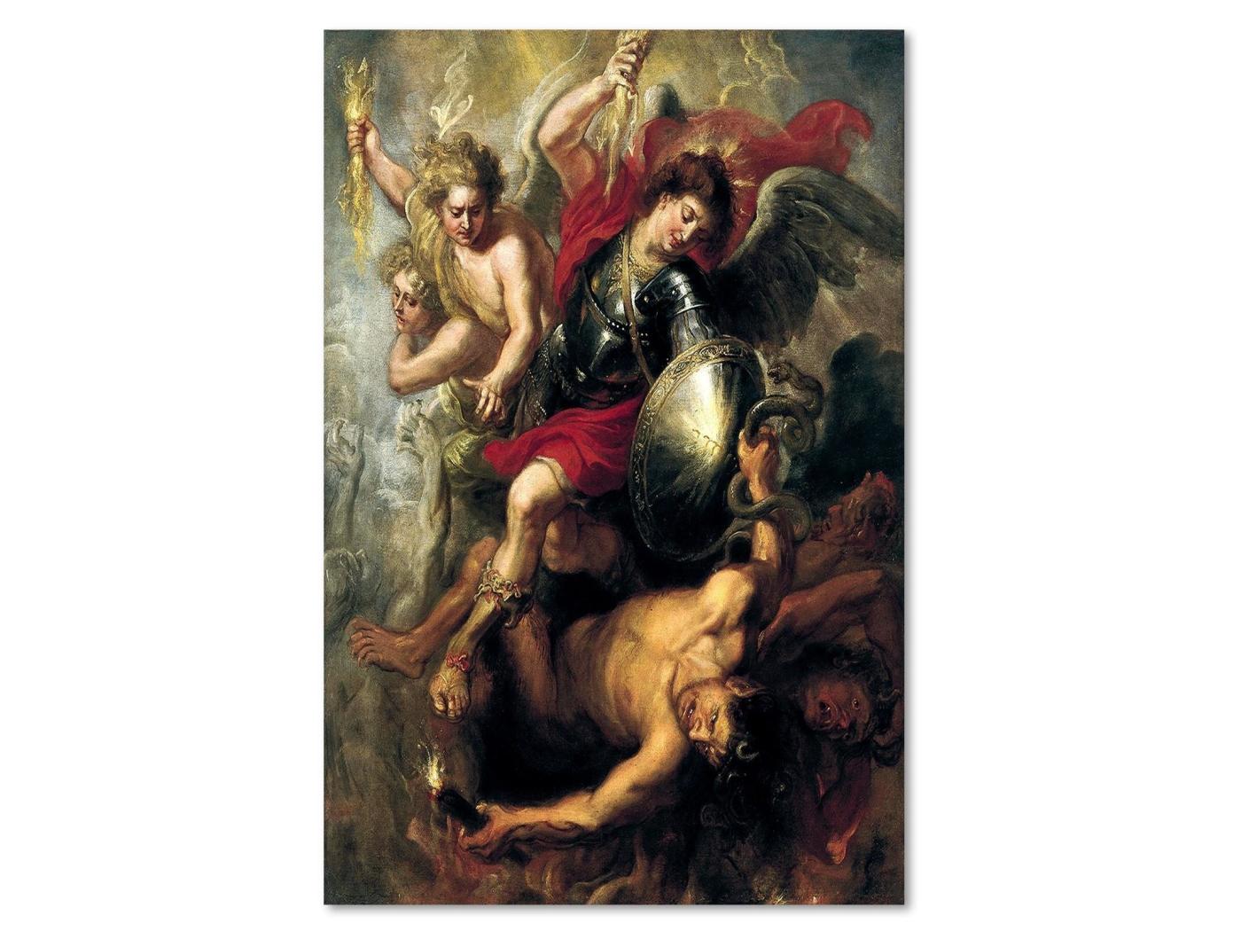 Tableau bois larchange michael précipita lucifer et les anges rebelles -  40 x 60 cm