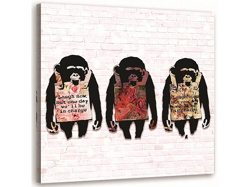 Tableau Banksy murale 3 singes texte - 40 x 40 cm