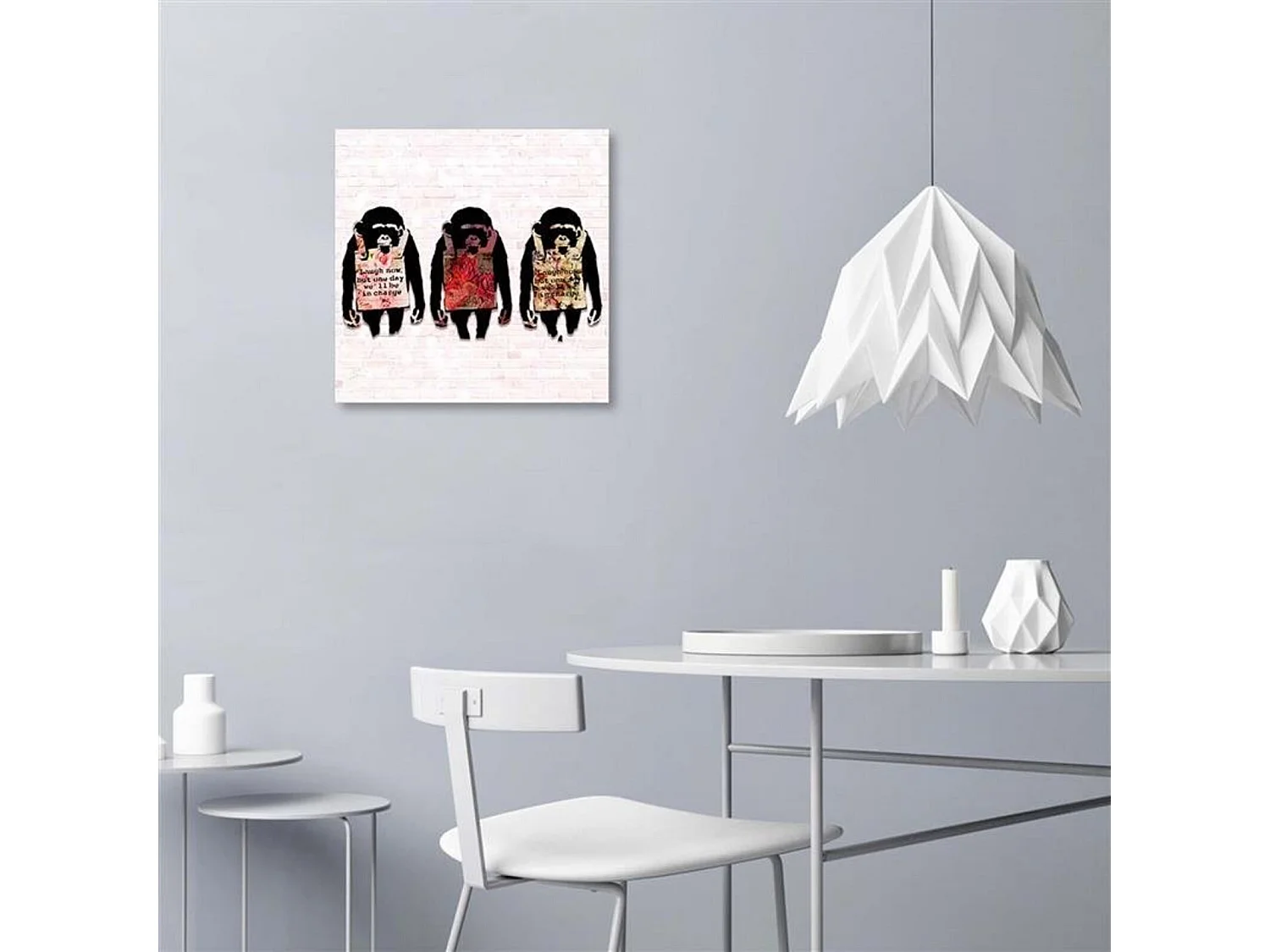 Tableau Banksy murale 3 singes texte - 40 x 40 cm