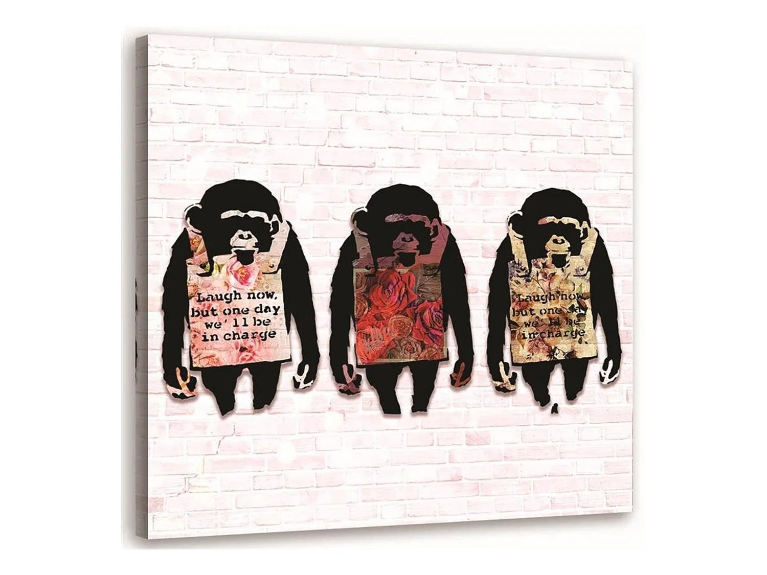 Tableau Banksy murale 3 singes texte - 40 x 40 cm