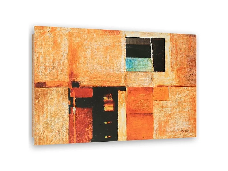 Tableau bois abstrait carrés - 80 x 60 cm