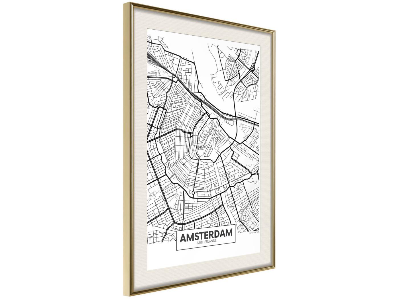 Tableau cadre carte de la ville amsterdam 20 x 30 cm