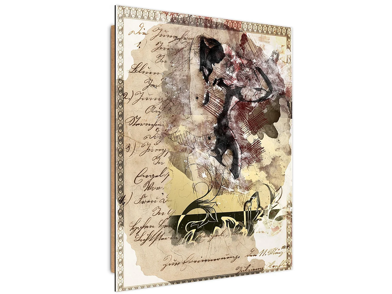 Tableau bois corps nu d'une femme abstraction - 60 x 90 cm