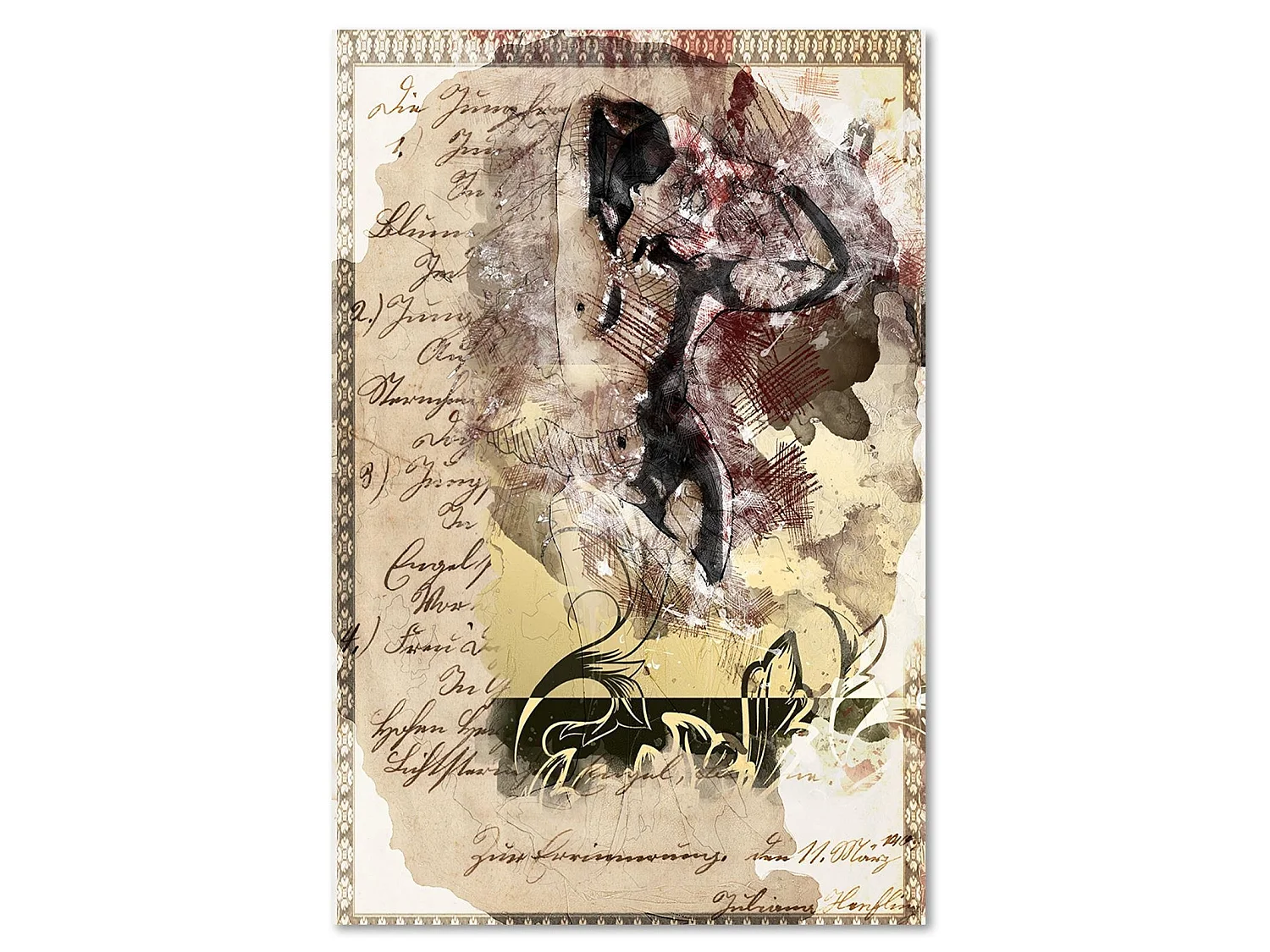Tableau bois corps nu d'une femme abstraction - 60 x 90 cm