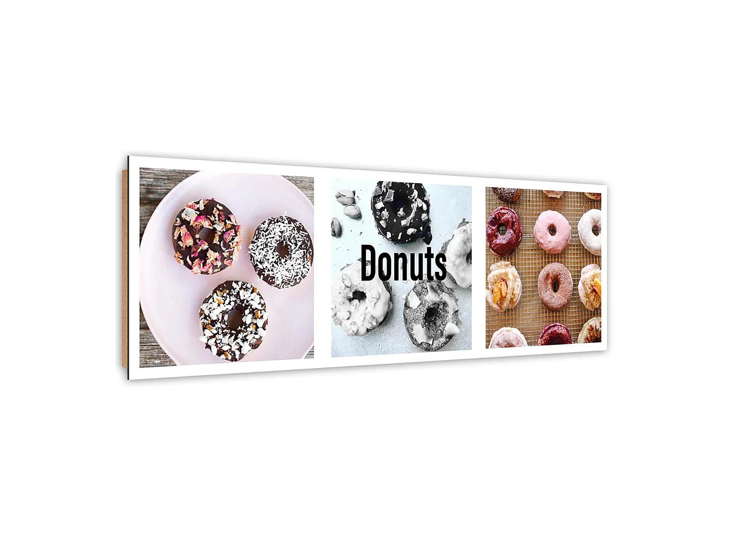 Tableau bois beignets colorés - 120 x 40 cm
