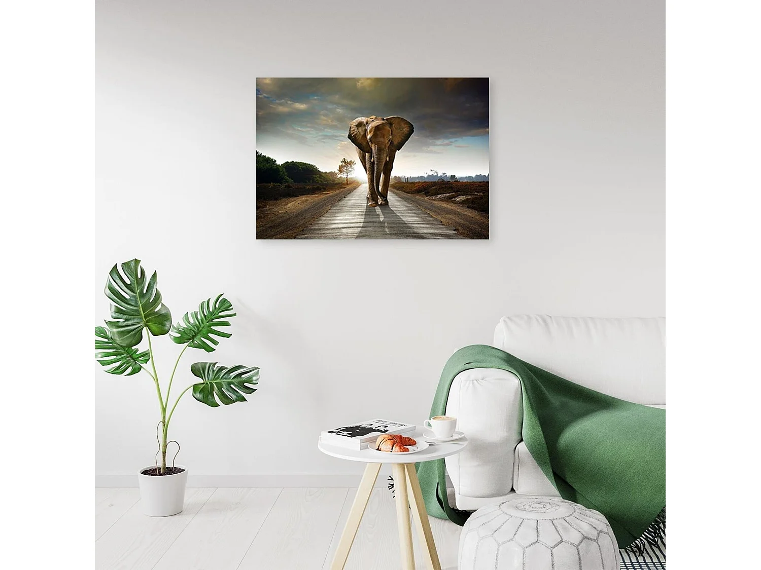 Tableau éléphant sur la route - 90 x 60 cm