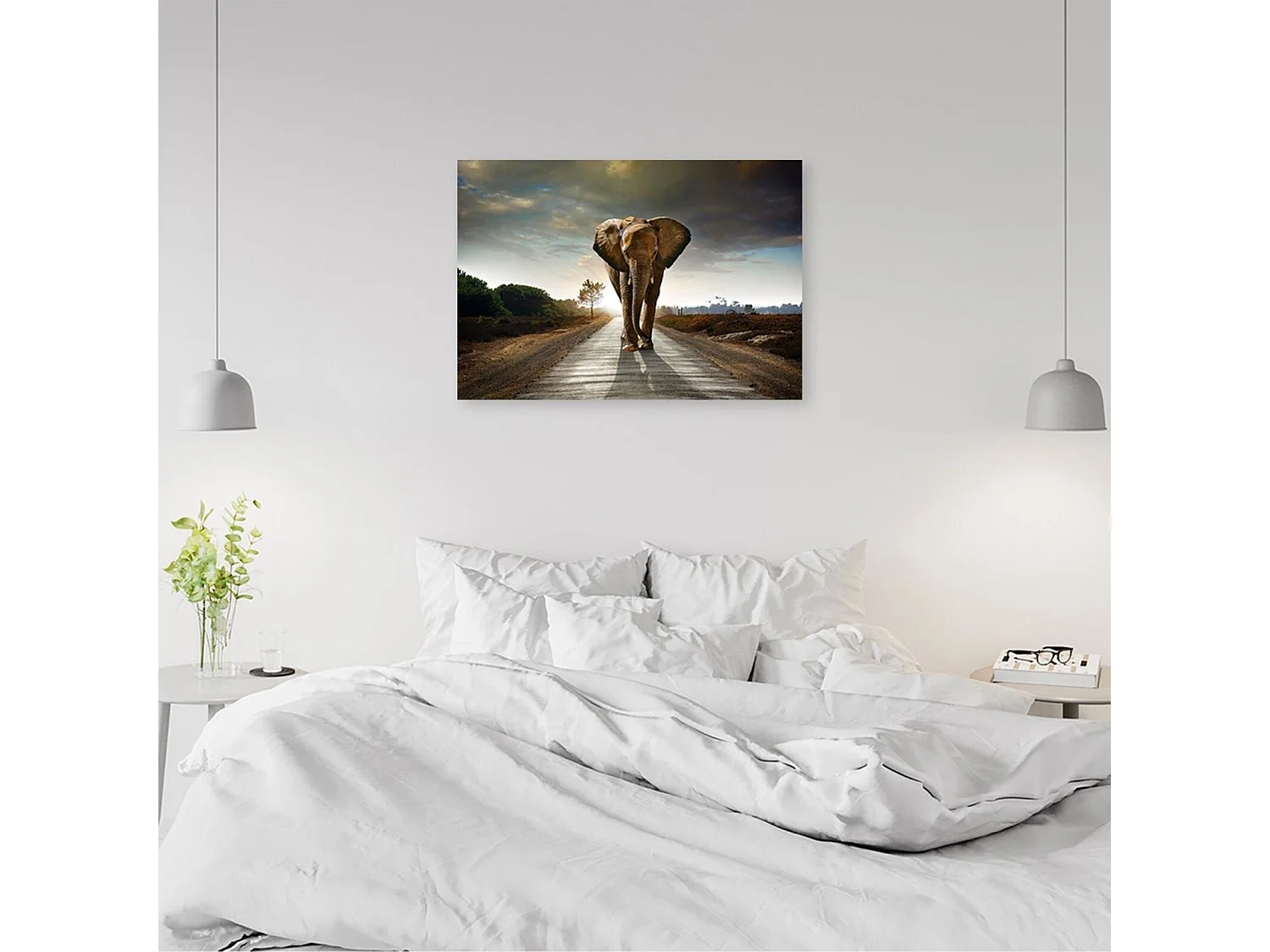 Tableau éléphant sur la route - 90 x 60 cm