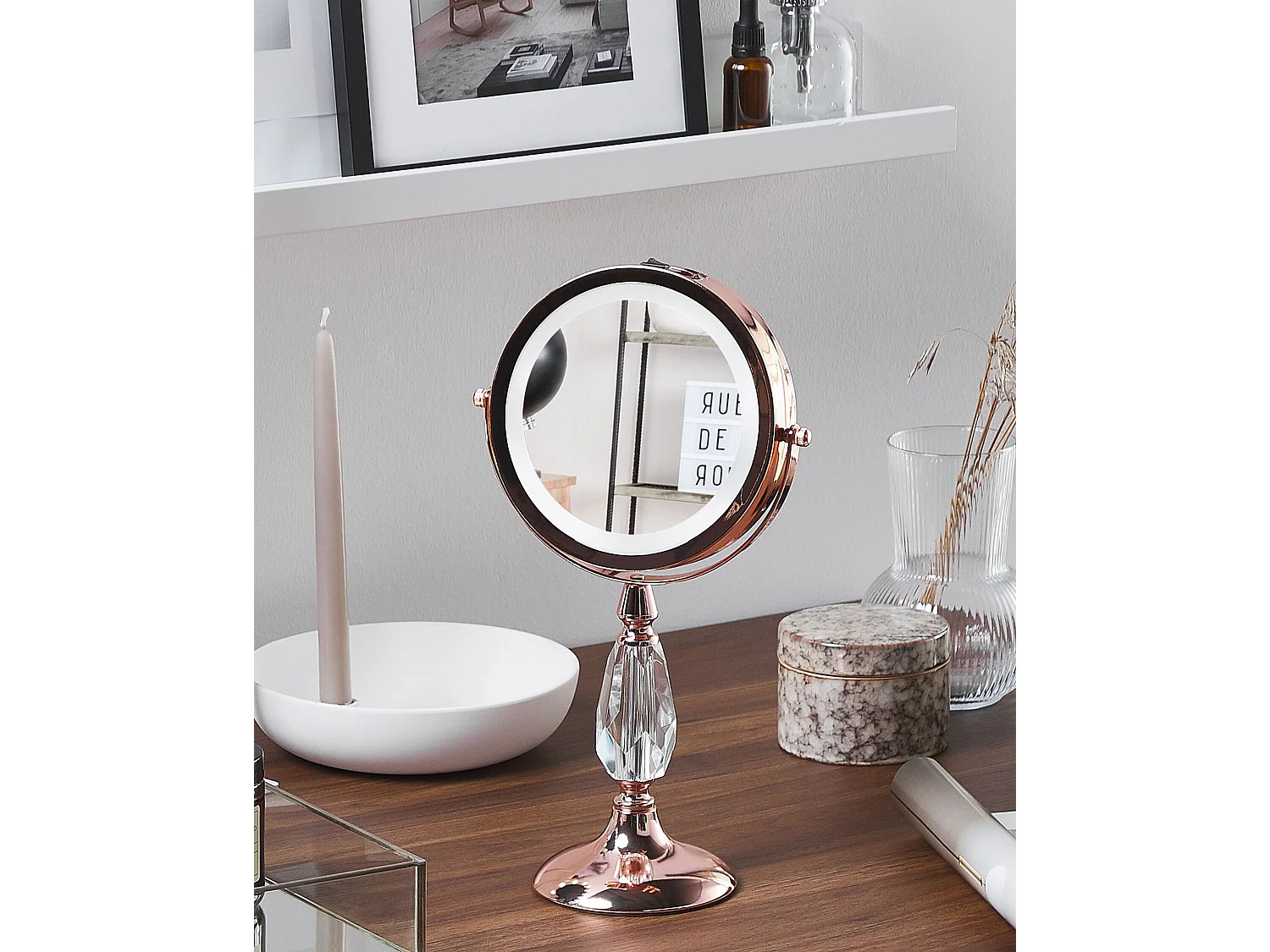 Miroir de table LED MAURY Rose doré