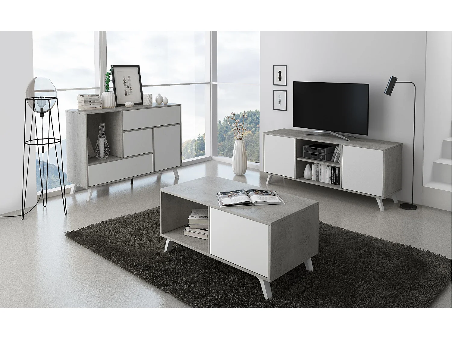 Zapatero Furniture, Windmodel, 90x26x101.5cm, TEGROEP HALL EN HALL, Cement en wit, Moderne stijl