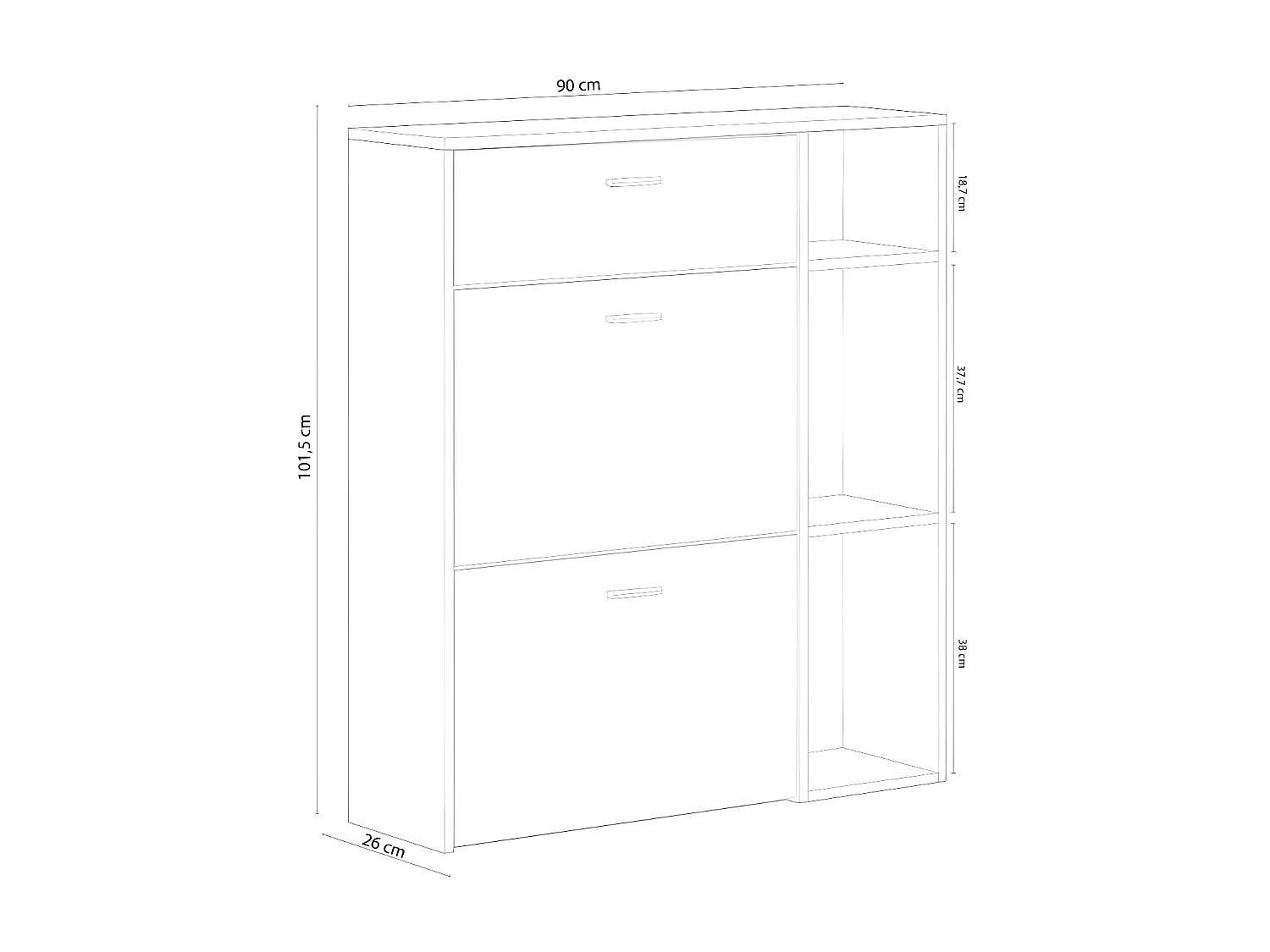 Meuble à chaussures WIND, couleur structure chêne, couleur Blanche, 90x26x101.5cm