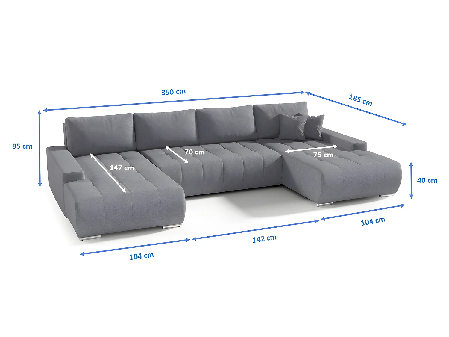 Canapé panoramique convertible BELUTI en tissu beige