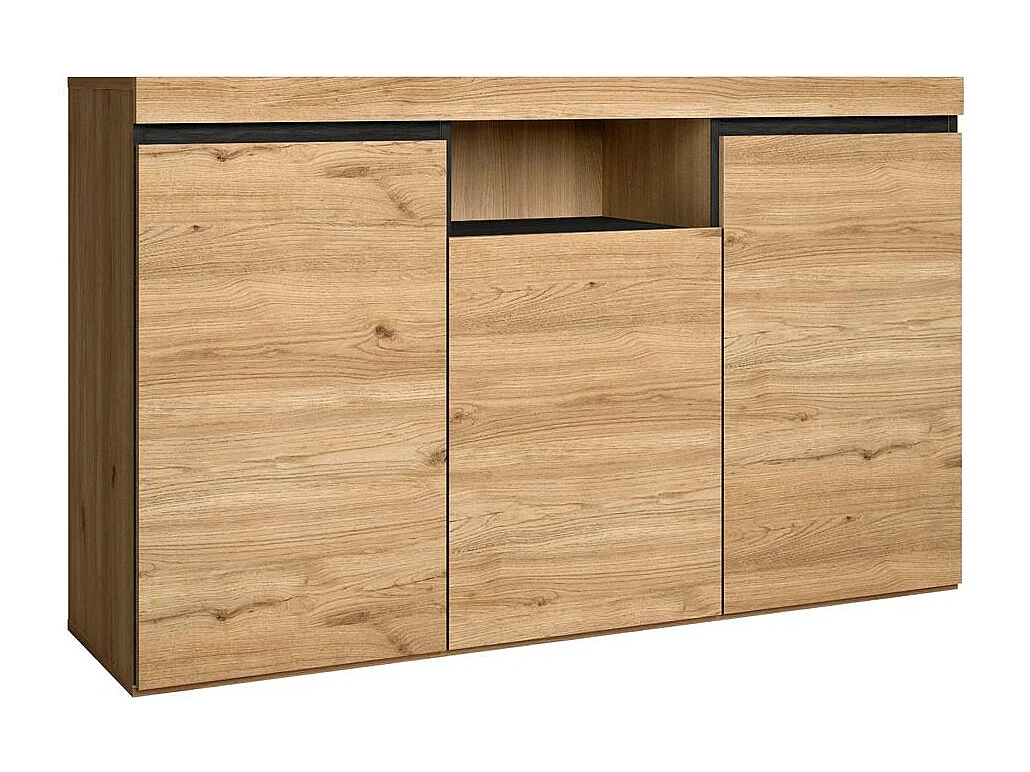 Buffet salon Couleur ''Chene/Noir'' 3 Portes 1 Compartiment 140x40x81cm